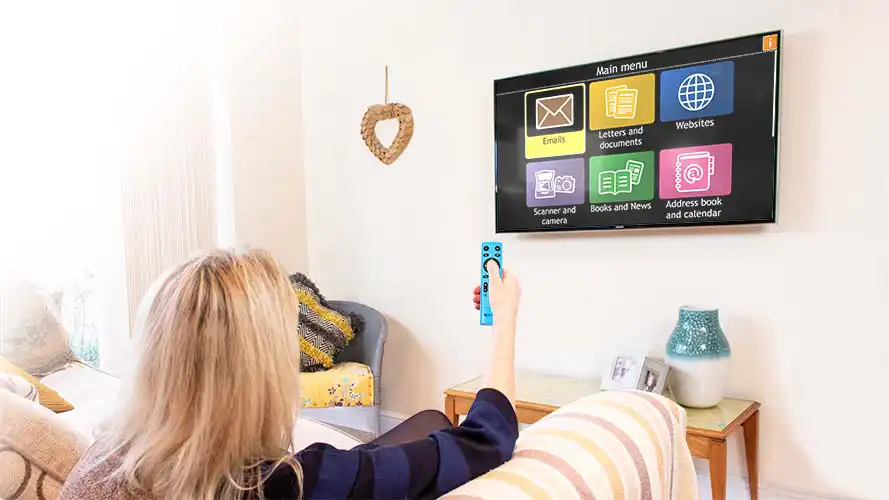 Lady using GuideConnect on her TV screen